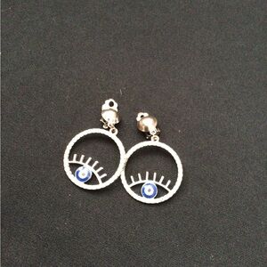 Silver and Blue Evil Eye Clip On Earrings